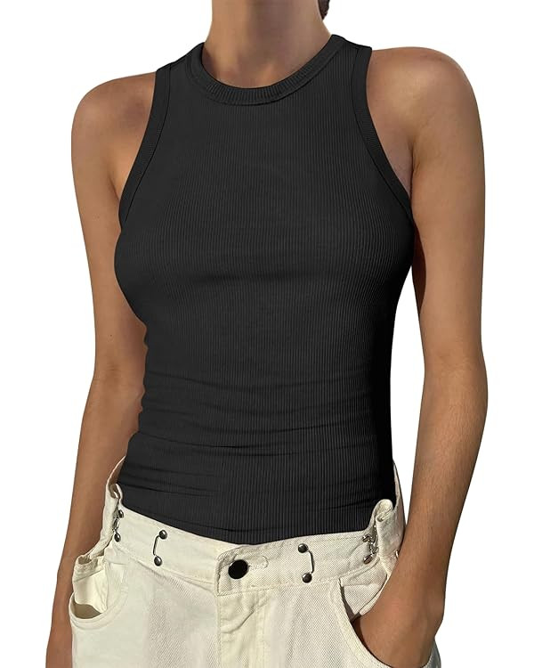 ANRABESS Womens Sleeveless High Neck Tank Tops Fashion Summer Casual Basic Slim Fit Ribbed Racerb... | Amazon (US)