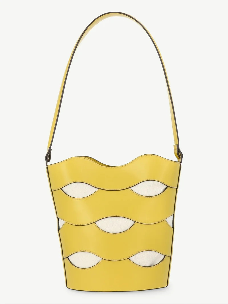 Free Assembly Women's Maria Cut Out Bucket Bag, Musard/Cream | Walmart (US)