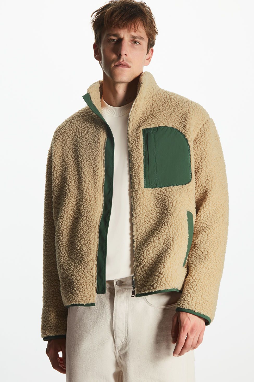 RELAXED-FIT TEDDY JACKET - CREAM / DARK GREEN - Jackets - COS | COS (US)