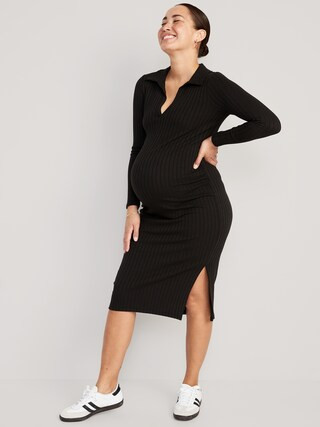 Maternity Fitted Rib-Knit Midi Polo Dress | Old Navy (US)