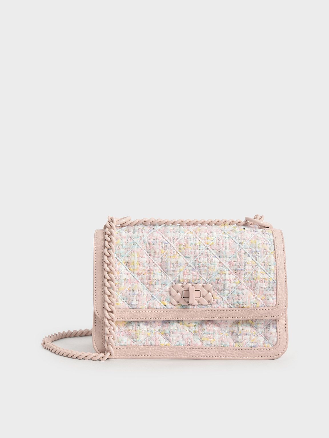 Micaela Tweed Quilted Chain Bag
    
         - Light Pink | Charles & Keith US