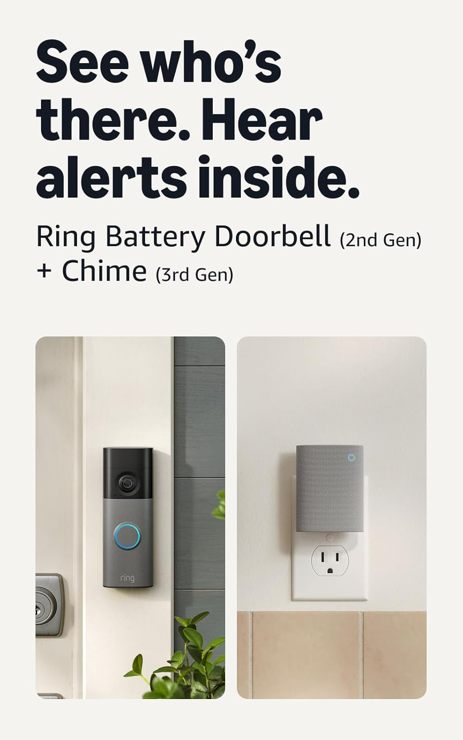 Ring Battery Doorbell (newest model), Speckled Gray with Chime (newest model), White | Amazon (US)