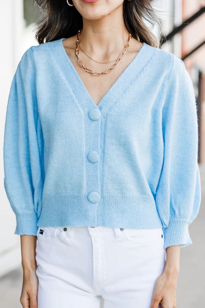 Feeling The Vibes Light Blue Crop Cardigan | The Mint Julep Boutique