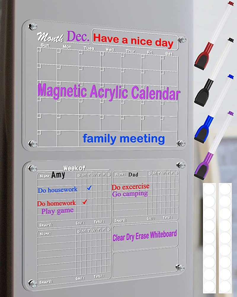 Loiion 2 Set Magnetic Acrylic Calendar for Fridge, Fridge Calendar, Clear Dry Erase Whiteboard Ca... | Amazon (US)