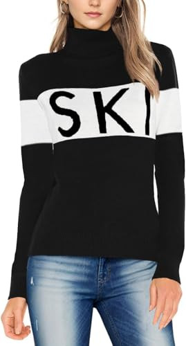 Women Turtleneck Sweaters Warm Shirts Apres Ski Patchwork Colorblock Tops Winter Outfit Tops | Amazon (US)