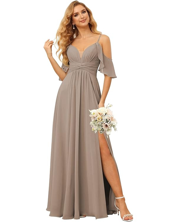 Raseal Off The Shoulder Chiffon Bridesmaid Dress with Slit A Line Empire Waist Pleats Bridesmaid ... | Amazon (US)