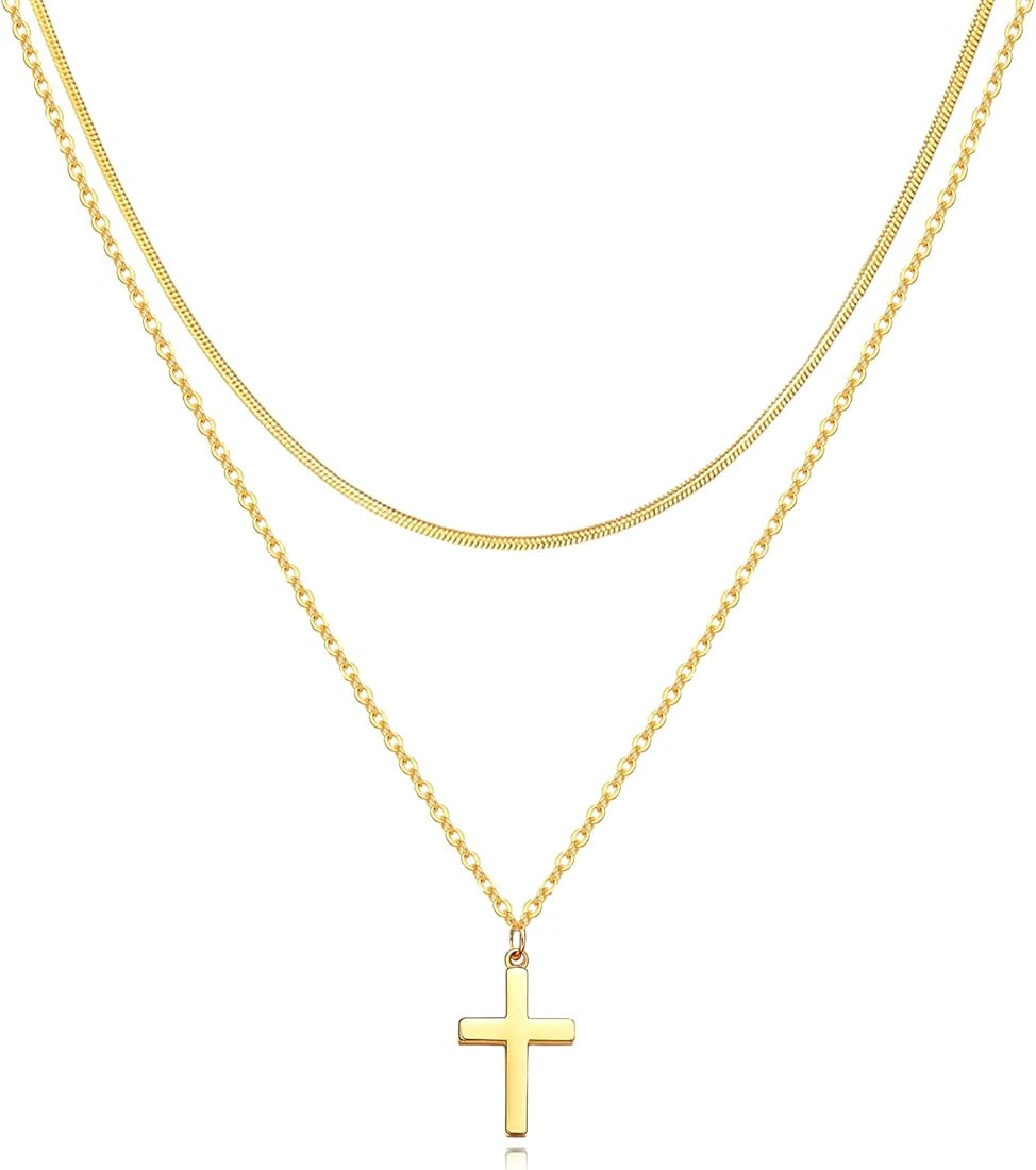 DEARMAY Cross Necklace for Women, Dainty Gold Silver Cross Necklaces for Women Simple Layered Small  | Amazon (US)