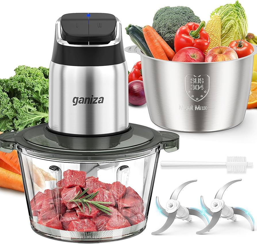 Ganiza Food Processor, 2-Speed Food Chopper Meat Grinder with 8 Cup Stainless Steel & 8 Cup Glass... | Amazon (US)