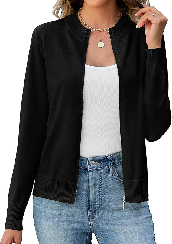 Halife Womens Zip Up Cardigan Sweaters Long Sleeve Lightweight Casual Zipper Knitted Sweatshirts ... | Amazon (US)