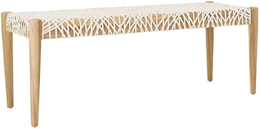 SAFAVIEH Home Collection Bandelier Natural Teak Wood/ Off-White Leather Weave Entryway Foyer Dini... | Amazon (US)