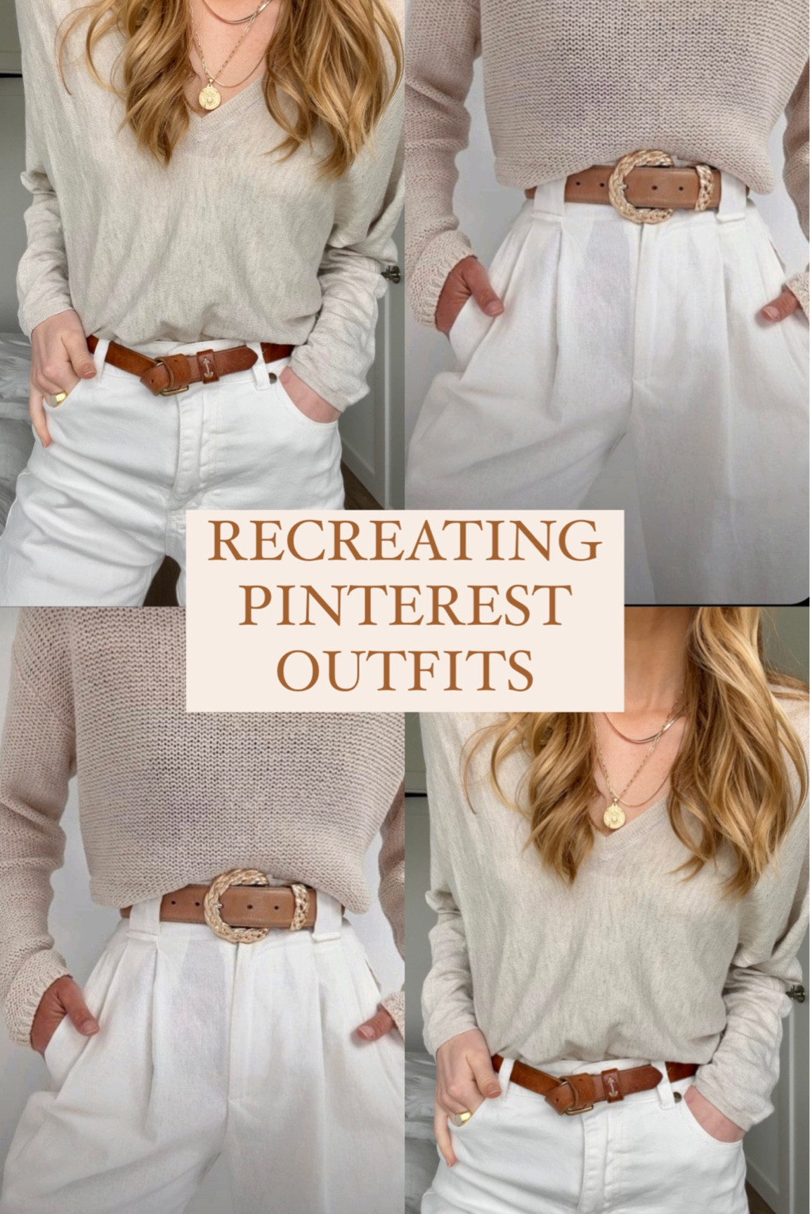 Recreating outfits form my saved Pinterest inspo. How do we like it?! I’m sharing my exact items plus a ton of similar styles  

White jeans, brown belt, tan sweater, gold jewelry, spring style, work outfit, white jeans, j crew, Amazon fashion, Nordstrom sale 

#LTKstyletip #LTKunder100 #LTKworkwear