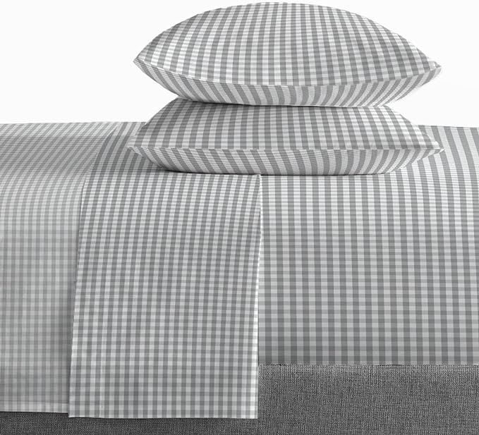Saturday Park Dark Gray Gingham Checkered Full Sheet Set - 4 Piece 100% Cotton Bedding - Oeko-TEX... | Amazon (US)