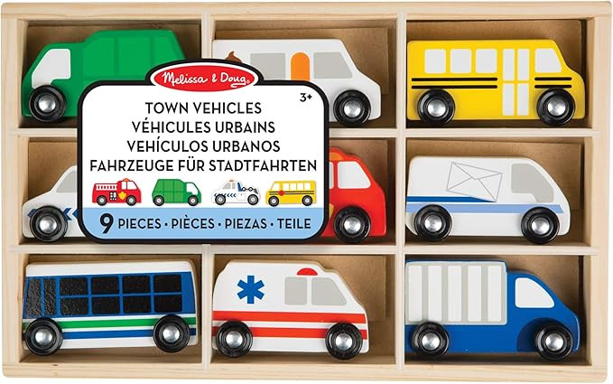 Melissa and Doug Wooden Town Vehicles Set in Wooden Tray (9 Pieces) | Amazon (CA)