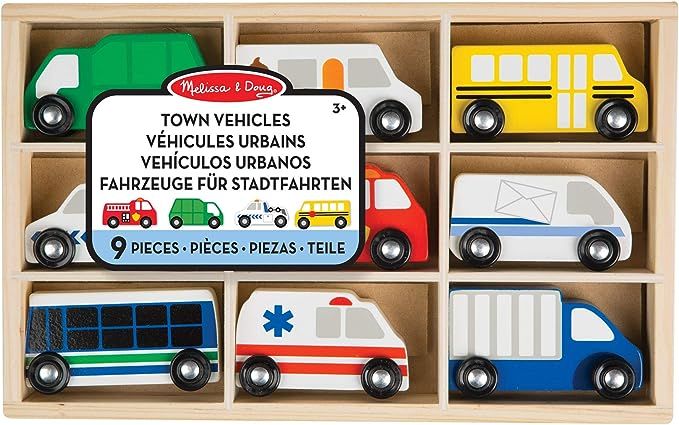 Melissa and Doug Wooden Town Vehicles Set in Wooden Tray (9 Pieces) | Amazon (CA)