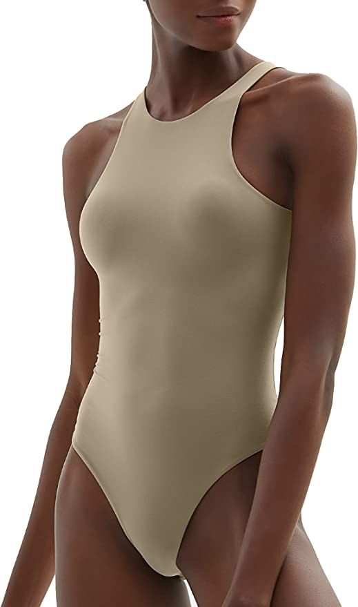 PUMIEY Women's High Neck Sleeveless Bodysuit Buttery Soft Tank Tops Sexy Racerback Bodysuit | Amazon (US)