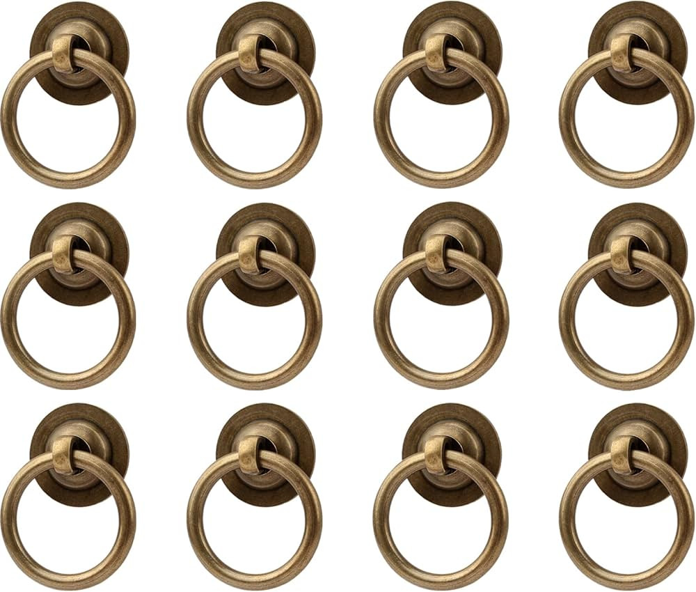 RZDEAL 12 Pack Solid Antique Brass Cabinet Pulls Ring Drawer Pulls, Antique Style Kitchen Cabinet... | Amazon (US)