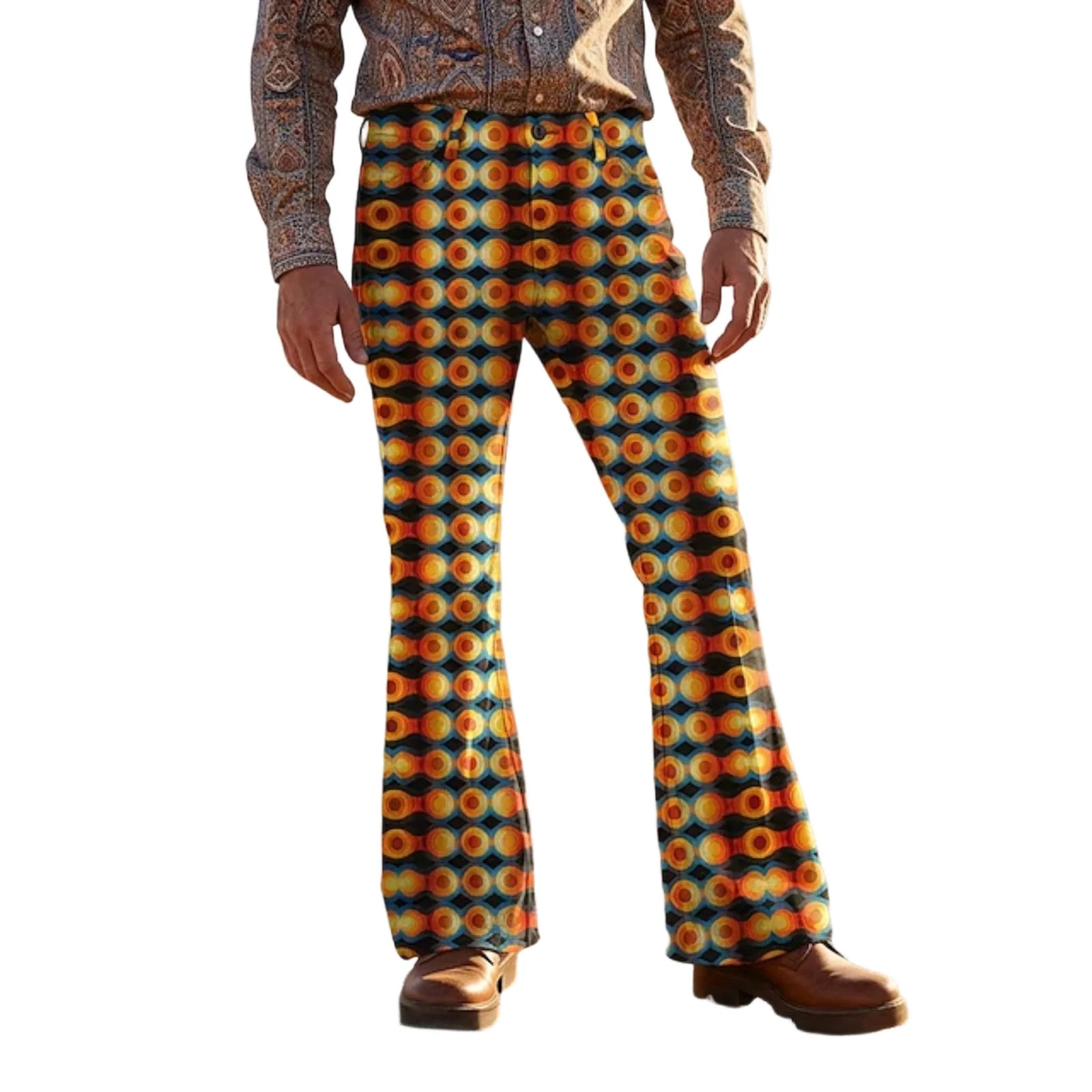 CONZONE Mens 70S Disco Flared Pants Vintage Hippie Pants for Men Trendy Funny Graphic Bell Bottoms - Walmart.com | Walmart (US)