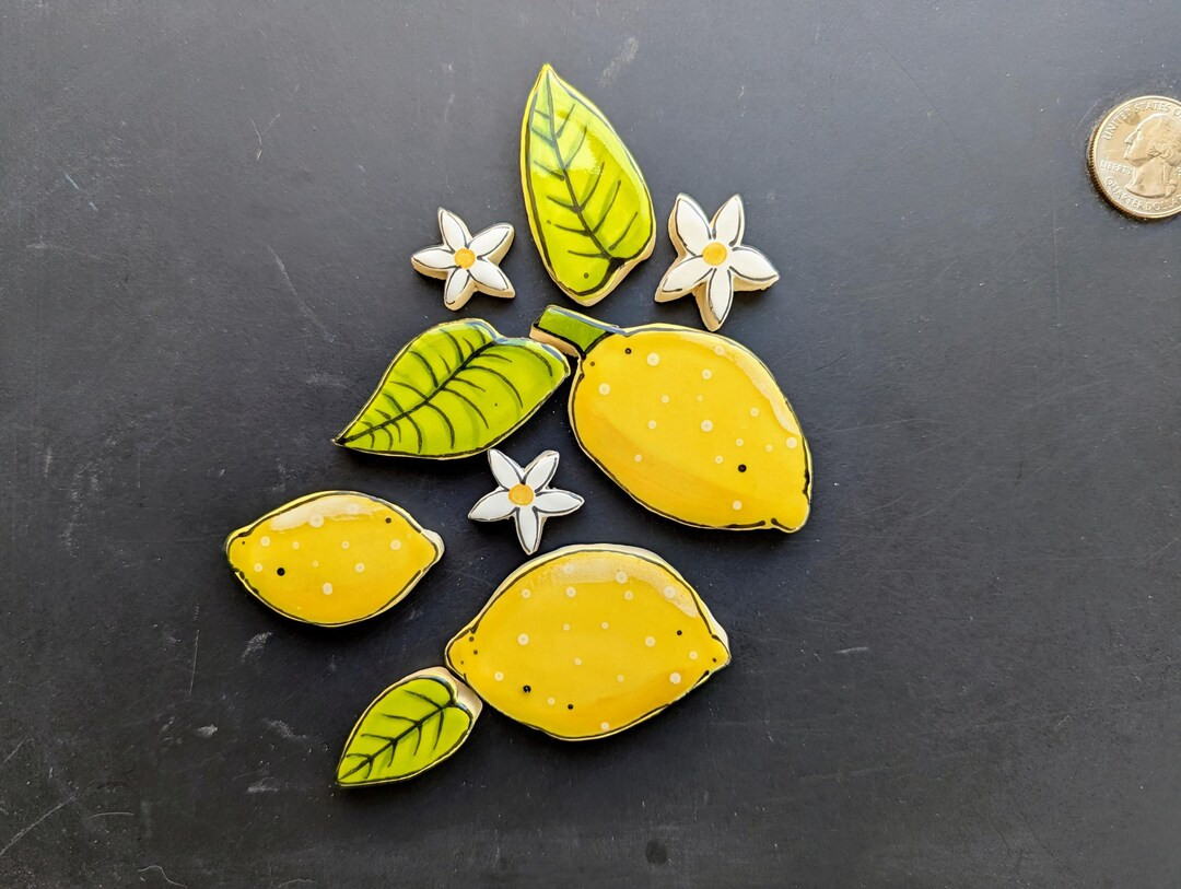 Handmade Lemon and Flower Bud Mosaic Tile Set, Custom, Tile Insert, Craft, Decorative, Garden - E... | Etsy (US)