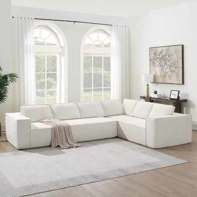 129.5"W Modular Sectional Sofa Couch Set, 6 Seat Upholstered Sofa Chair for Living Room, No Assembly Required, Beige -ModernLuxe | Target
