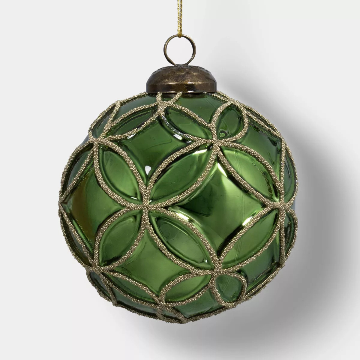 Glass Green Ball with Gold Raised Pattern Christmas Tree Ornament - Wondershop\u2122 | Target