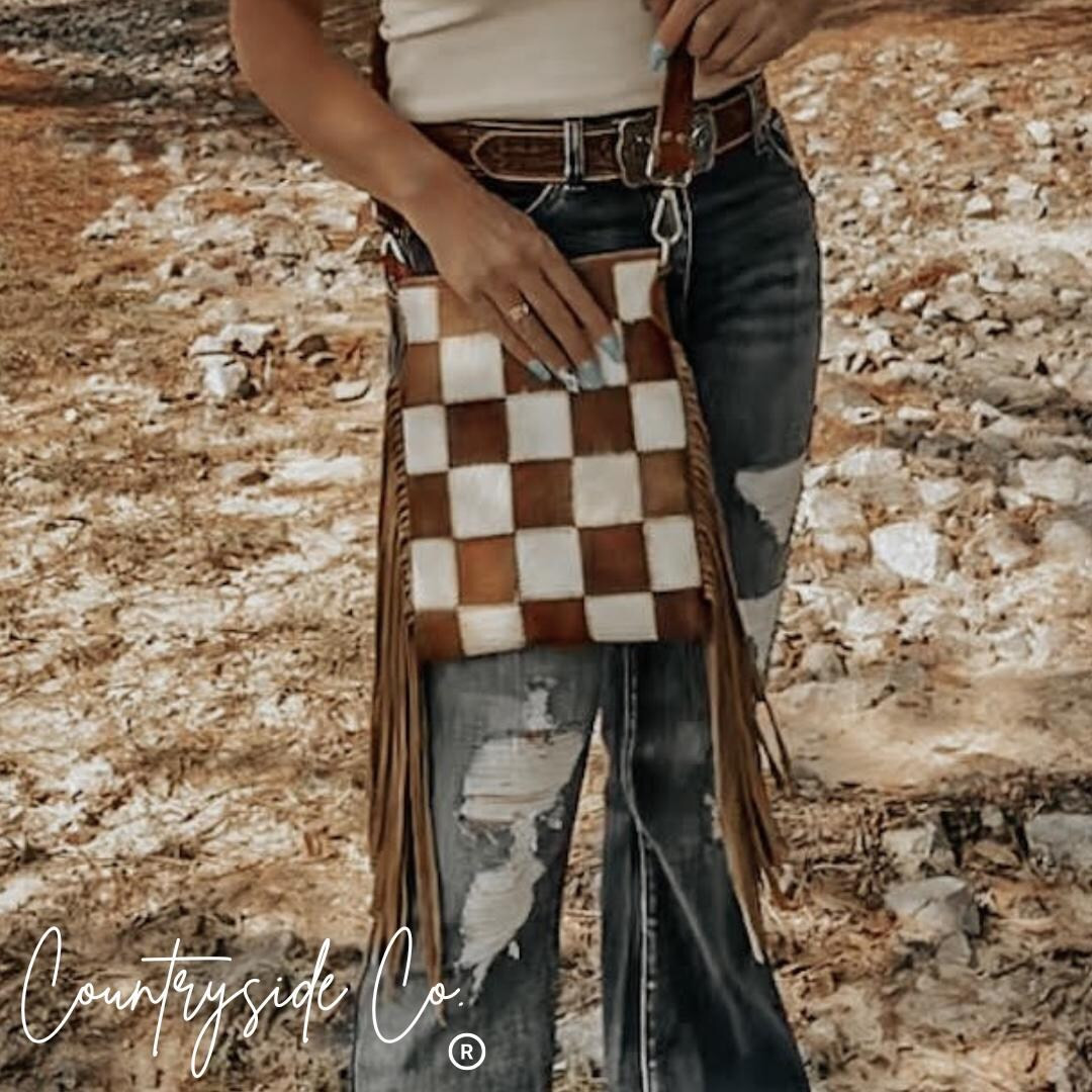 Stockdale Checkered Cowhide Fringe Purse by Countryside Co. - Etsy | Etsy (US)