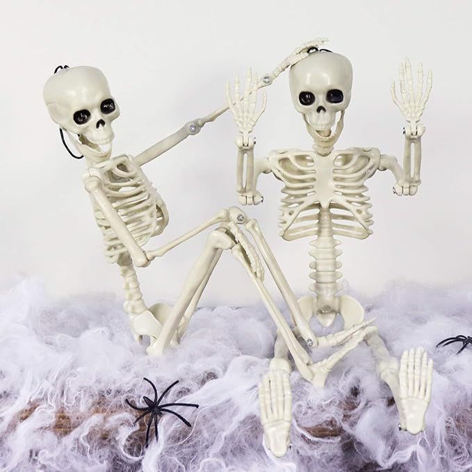 Pawliss 2 Pcs 16'' Halloween Skeleton Full Body Movable Joint, Posable Halloween Skeletons, Skele... | Amazon (US)