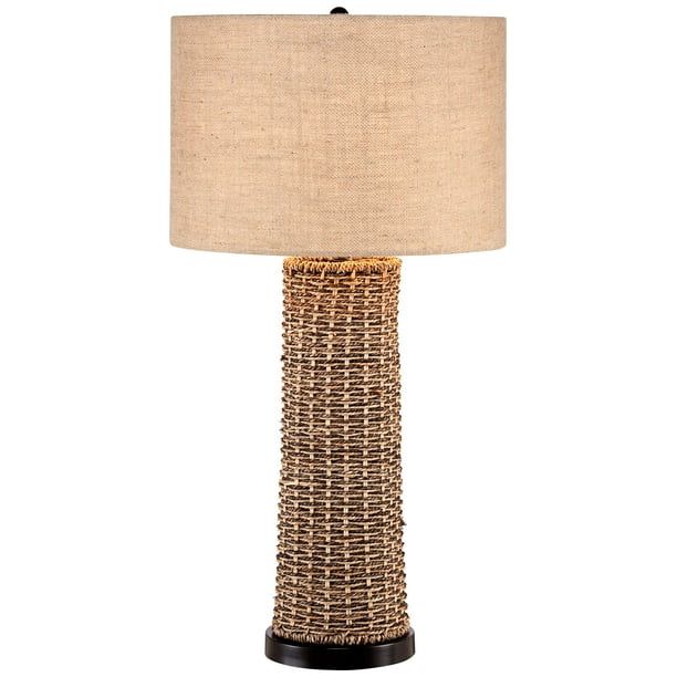 360 Lighting Coastal Table Lamp 28.5" Tall Woven Seagrass Burlap Drum Shade for Living Room Famil... | Walmart (US)