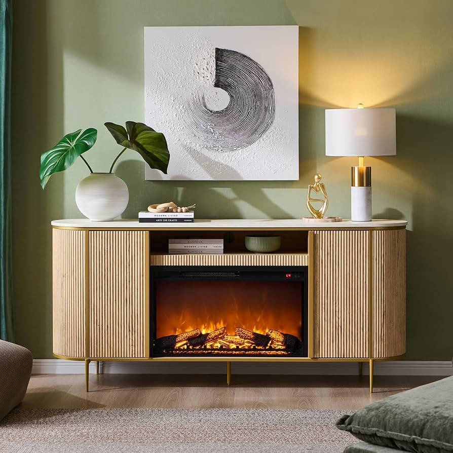 OKD Luxury 70" Fluted Fireplace TV Stand, Modern Chic Entertainment Center for TVs Up to 80 inche... | Amazon (US)