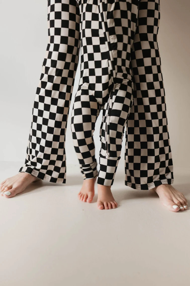 Bamboo Zip Pajamas | Black Checkerboard | Forever French