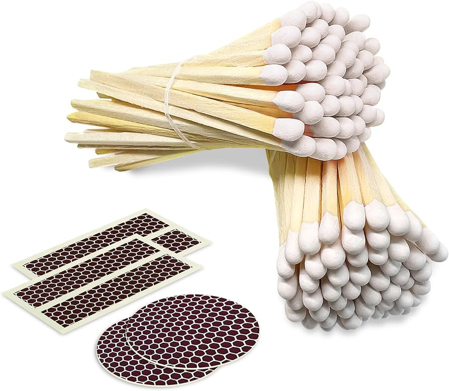 4" Classic White Tip Matches (100 Count, with Striking Stickers Included) | Decorative Unique & F... | Amazon (US)