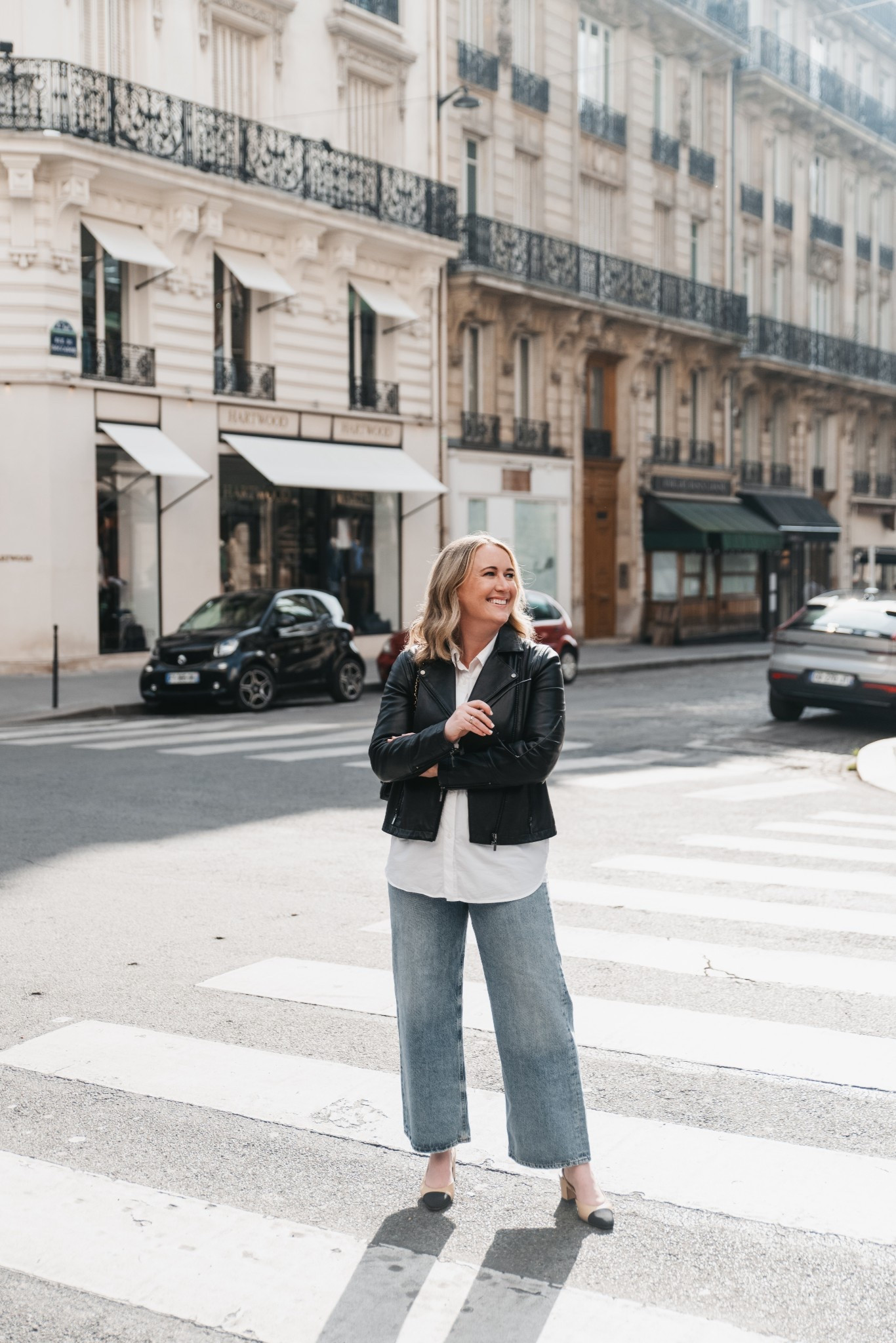 Paris outfit
Leather jacket
Button down size S 
Wide leg jeans 

#LTKSeasonal