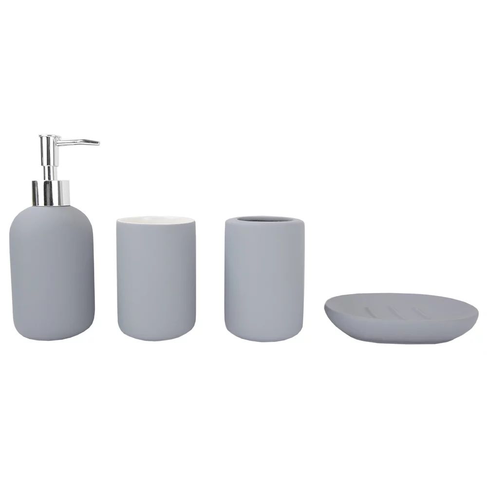 4 Piece Rubberized Ceramic Bath Accessory Set, Grey | Walmart (US)
