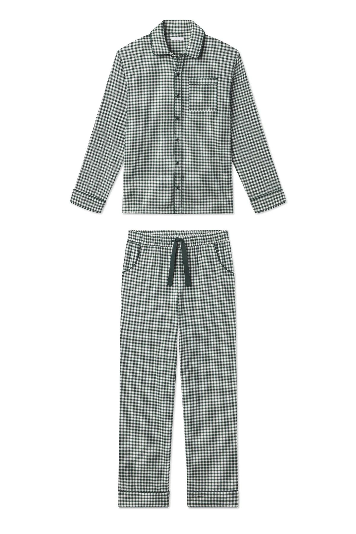 Men's Flannel Piped Pants Set in Conifer Gingham | Lake Pajamas