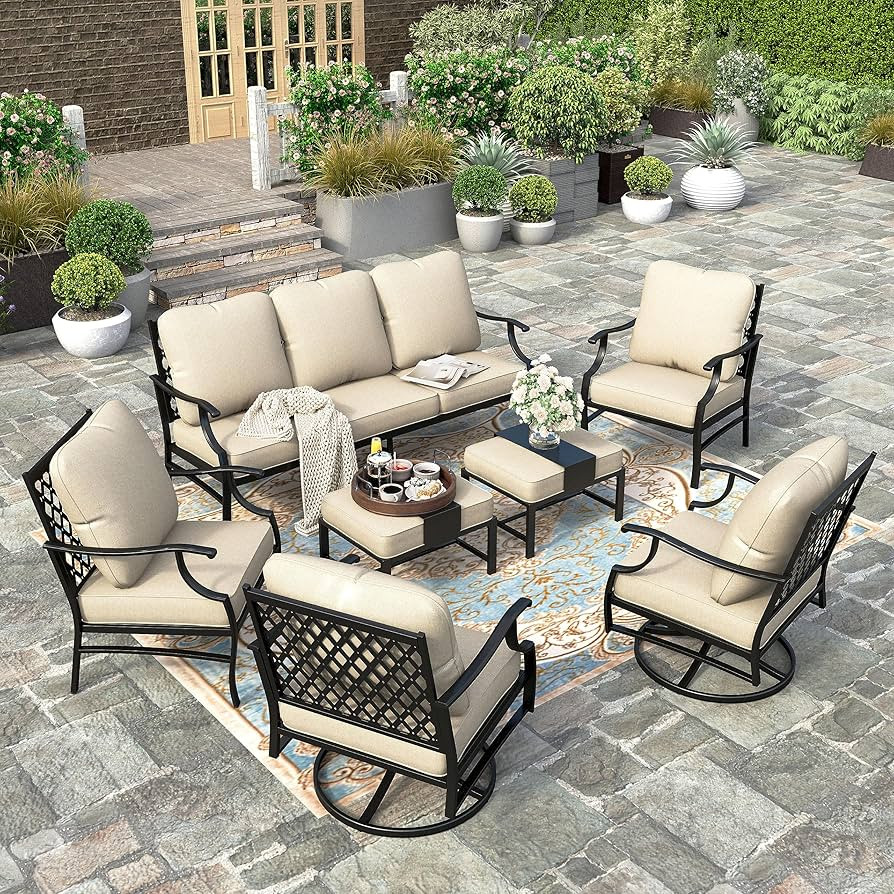 HERA'S HOUSE 7 Piece Patio Furniture Set, 2 x Swivel Chair, 2 x Fixed Chair, 2 x Ottoman, 1 x 3-S... | Amazon (US)