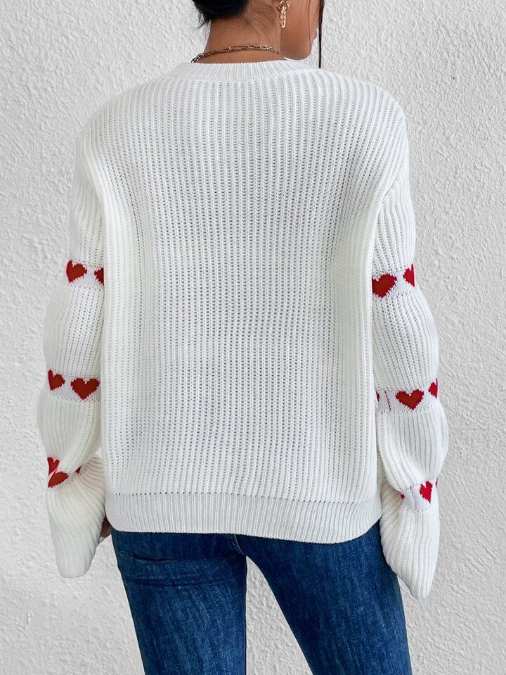 SHEIN Privé Heart Pattern Drop Shoulder Sweater | SHEIN