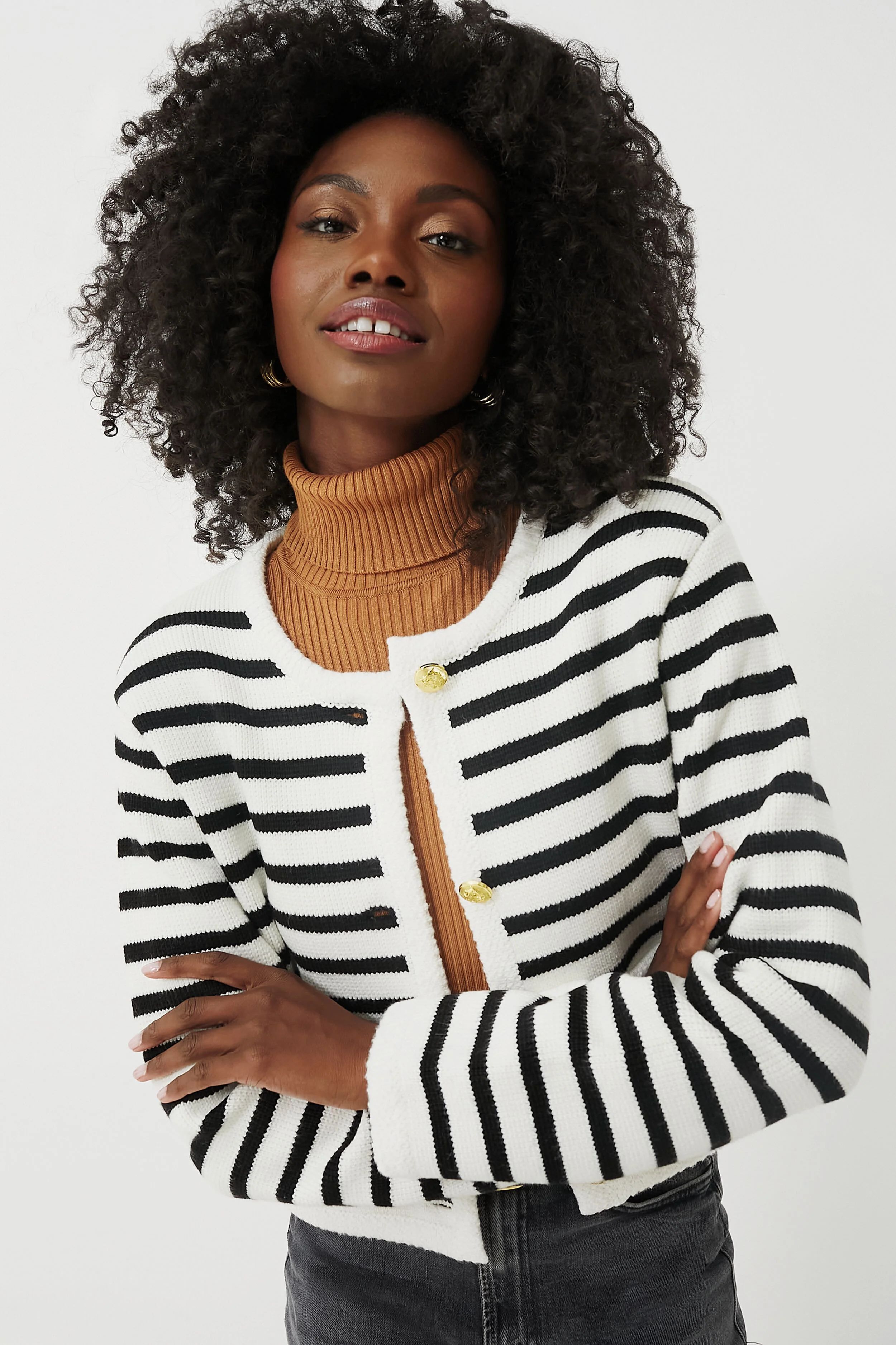 Black & Cream Stripe Annie Structured Cardigan | Tuckernuck (US)