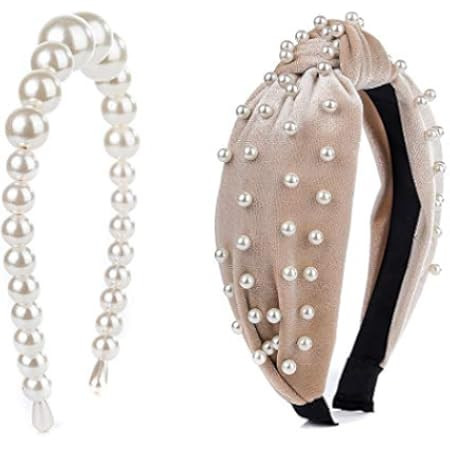Pearl Headbands Vintage Artificial Pearl Headbands Hair Hoop Twisted Velvet Tie Beading Wide Hairban | Amazon (US)