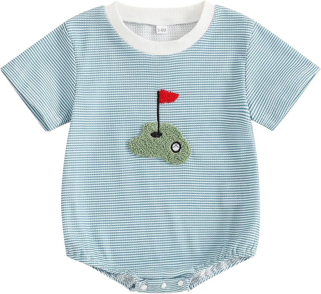 Unisex Baby Girl Boy Golf Clothes Short Sleeve Striped Sweatshirt Bubble Romper Bodysuit Cute Sum... | Amazon (US)