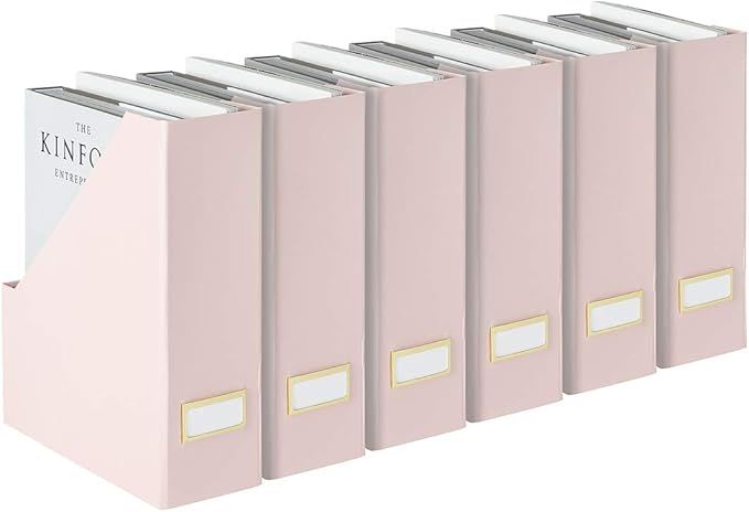 Blu Monaco Foldable Pink Magazine Holder with Gold Label Holder - Set of 6 - Cardboard Magazine F... | Amazon (US)