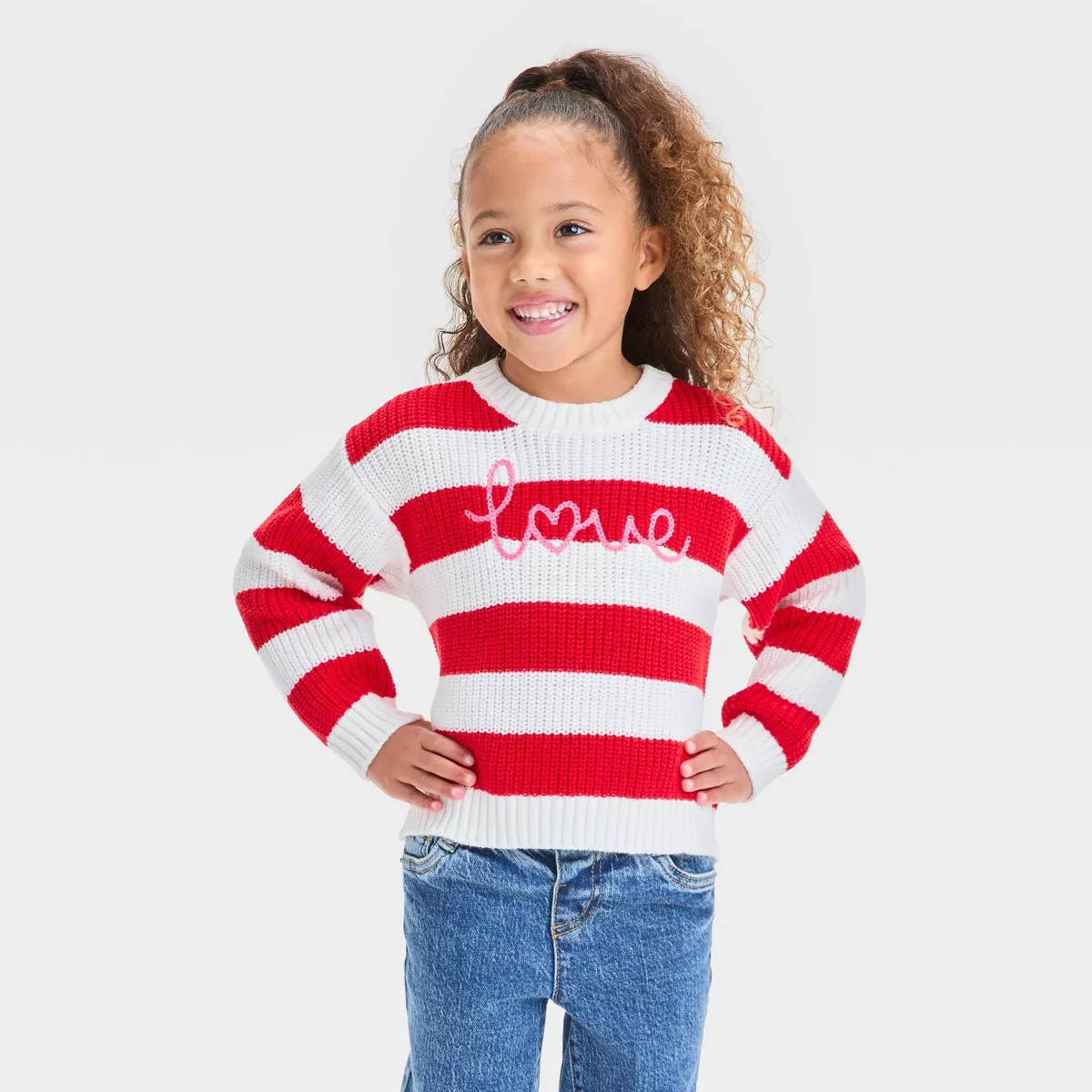Toddler Girls' Valentine's Day Love Pullover Sweater - Cat & Jack™ Dark Red 2T | Target
