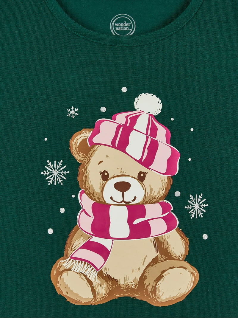 Wonder Nation Girls Long Sleeve Top and Wide Leg Pant Pajama Set, 2-Piece, Sizes 4-18 & Plus | Walmart (US)