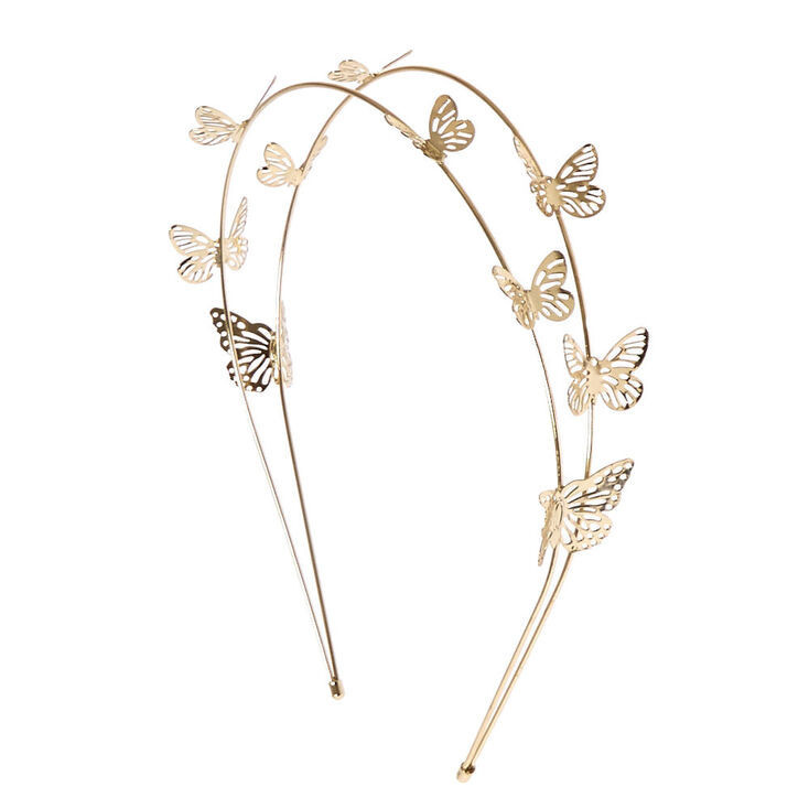 Gold Double Row Butterfly Headband | Claire's (US)