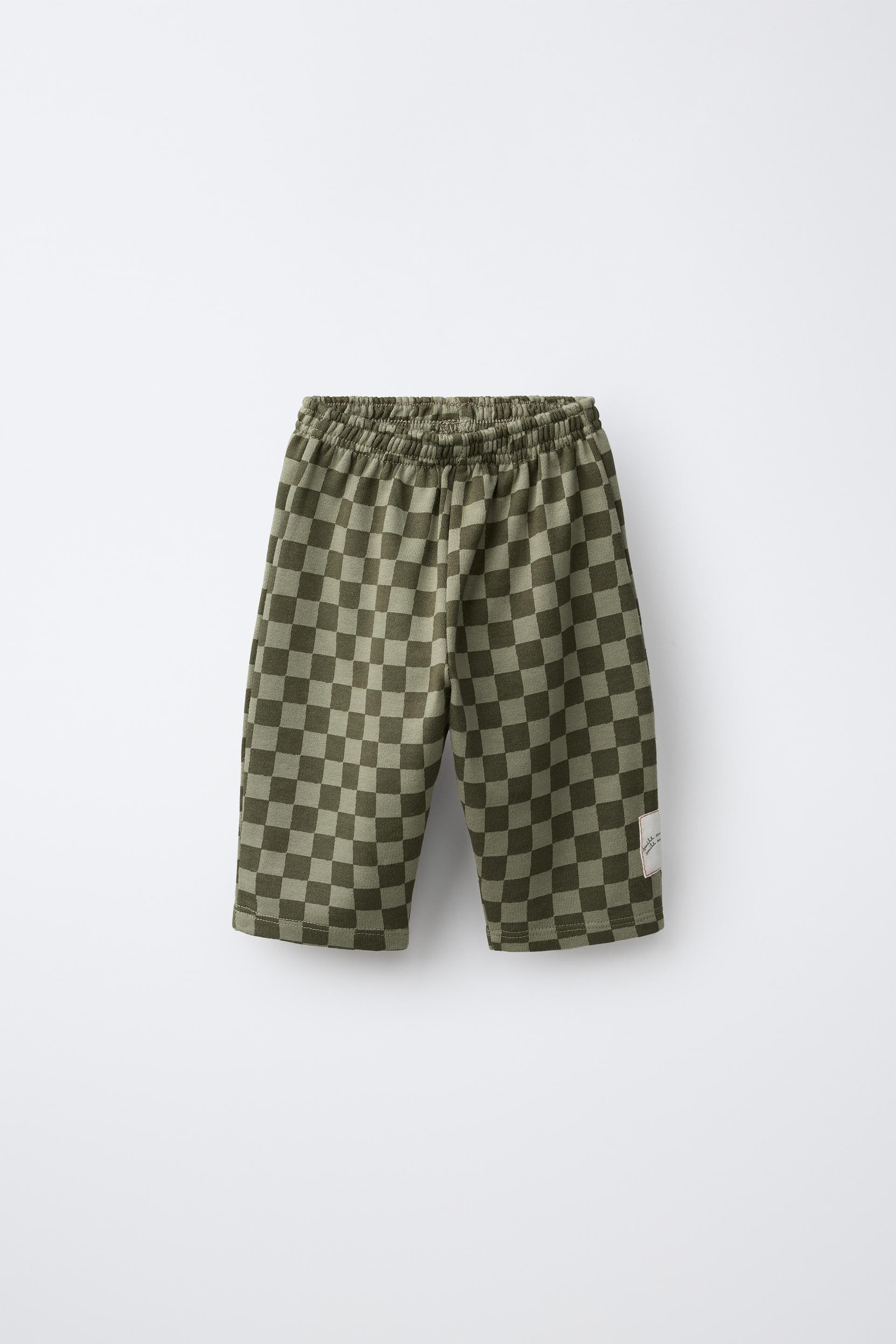 Zara - Checkerboard Fleece Pants - Mid-Green - 6-9 Months (29,1 Inches) - Kids | Zara US