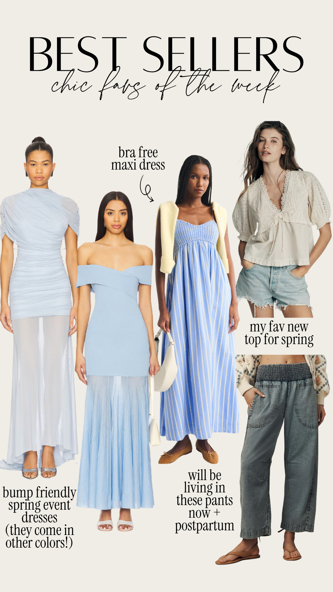 Chic favs of the week! Bump friendly dresses for spring events, bra free maxi dress. My new fav spring top and pants that are perfect to wear now and for postpartum - last day to get 20% off with code SHELBI20 for orders of $100+ at Anthropologie 

 #LTKSaleAlert #LTKBump #LTKWedding