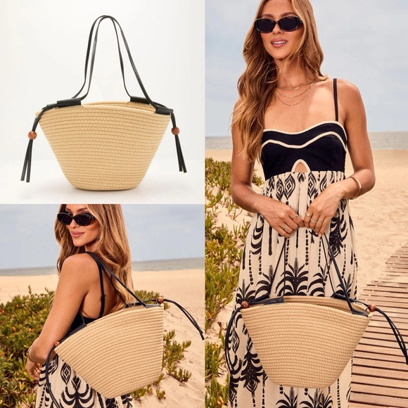 Coastal Straw Tote Bag | Beach Bag | Summer Carryall | Market Shopper | Poshmark