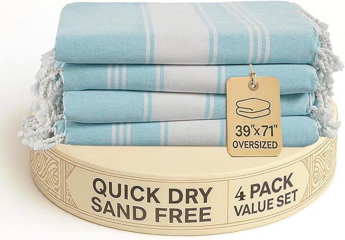LANE LINEN Oversized Beach Towel - Beach Towels 4 Pack, Pre-Washed Pool Towel, Extra Large Beach ... | Amazon (US)