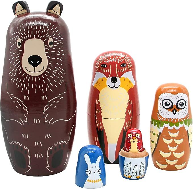 Conzy Russian Nesting Dolls for Kids, Stacking Wooden Handmade Matryoshka Dolls, 5 Piece Cute Car... | Amazon (US)