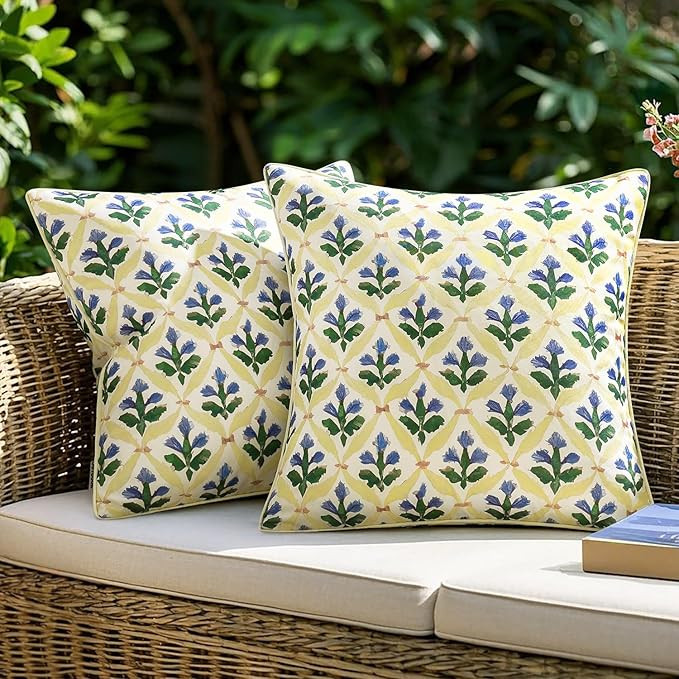 MIULEE Floral Decorative Pillow Covers Set of 2,Block Print Throw Pillowcases Outdoor Boho Farmho... | Amazon (US)