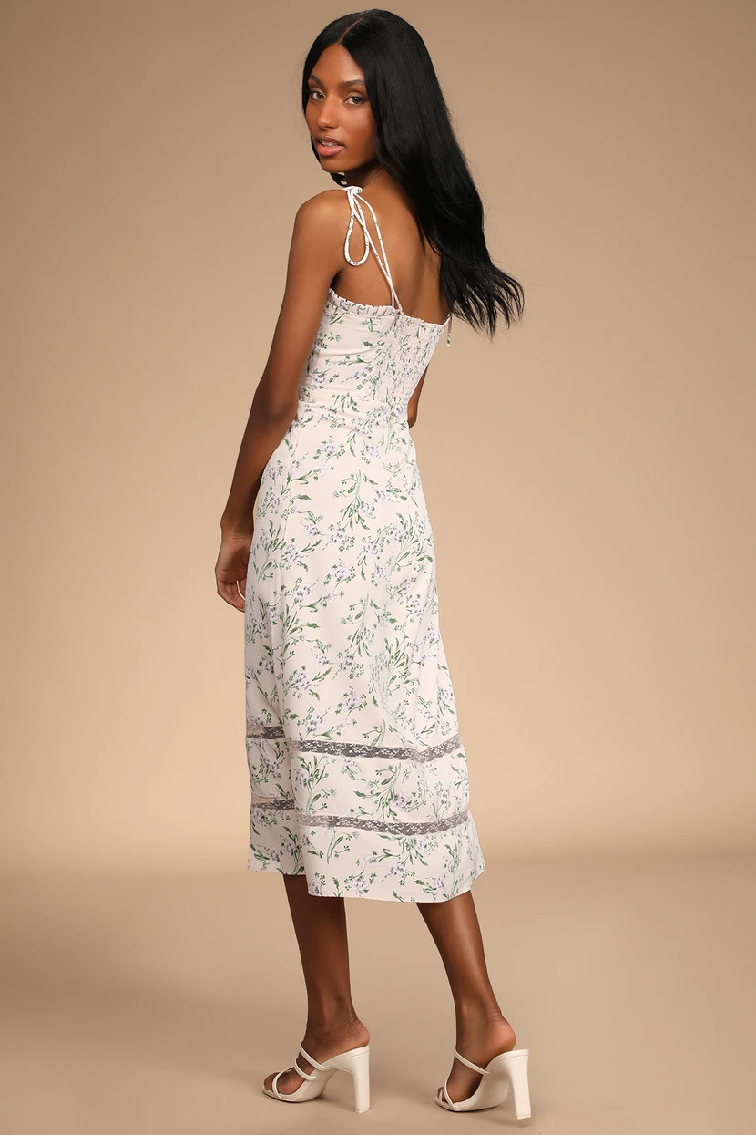 See The Blooms Pink Floral Tie-Strap Midi Dress | Lulus (US)