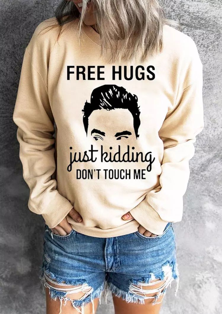 Free Hugs Just Kidding Don't Touch Me Sweatshirt - Light Yellow - Bellelily | Bellelily